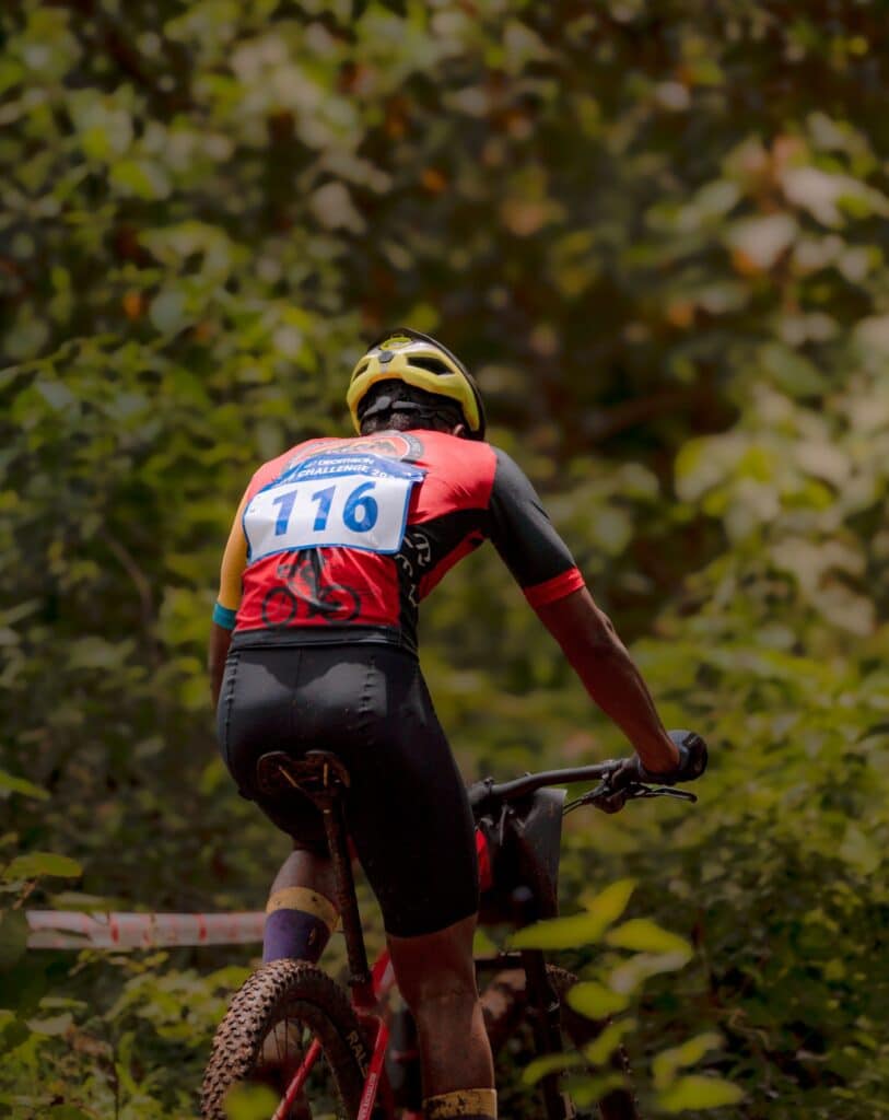 Mountain Biker on Forest Trail